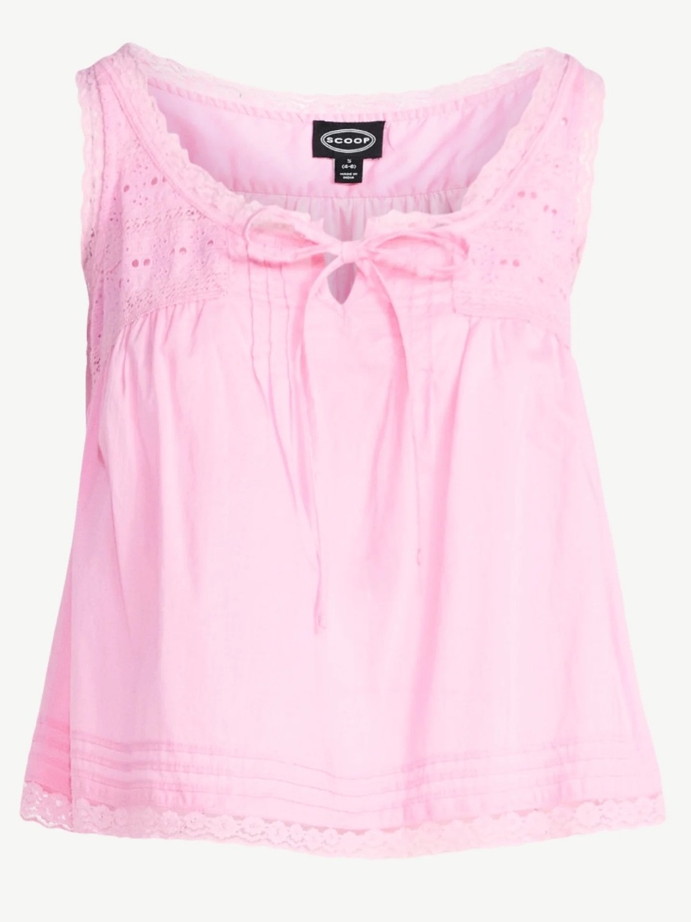 Scoop Women's  Flowy Cotton Tank Top with Lace Trim